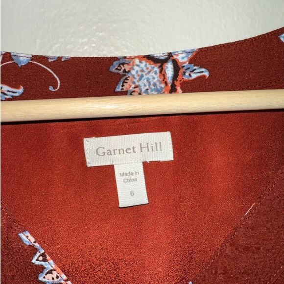 Garnet Hill Long Sleeve Knee Length Floral Dress Patch Pockets Burnt Orange 6 - Picture 3 of 7